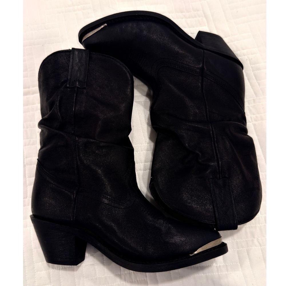 Shyanne Black Slouchy Western Boots Silver Toe Tip Cowgirl SH1131A Size 8.5